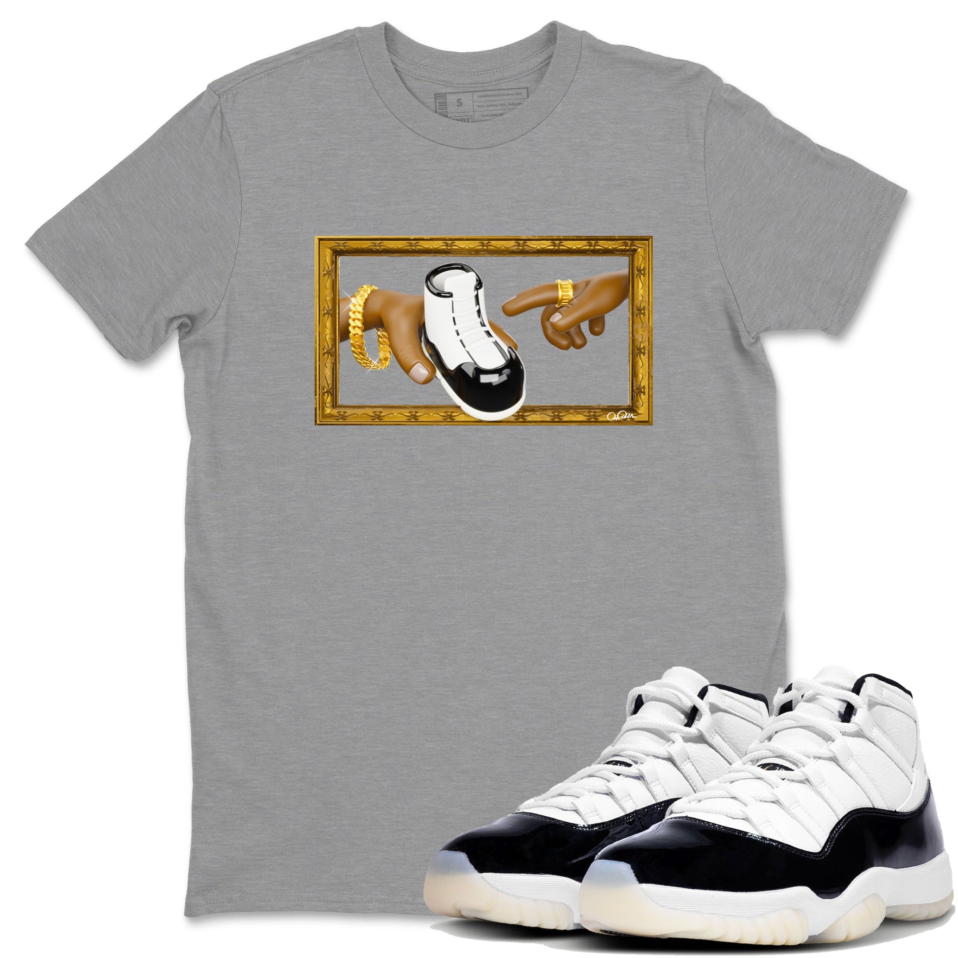 Air Jordan 11 Gratitude shirt to match jordans The Creation Of Adam sneaker tees AJ11 Gratitude SNRT Sneaker Release Tees Unisex Heather Grey 1 T-Shirt