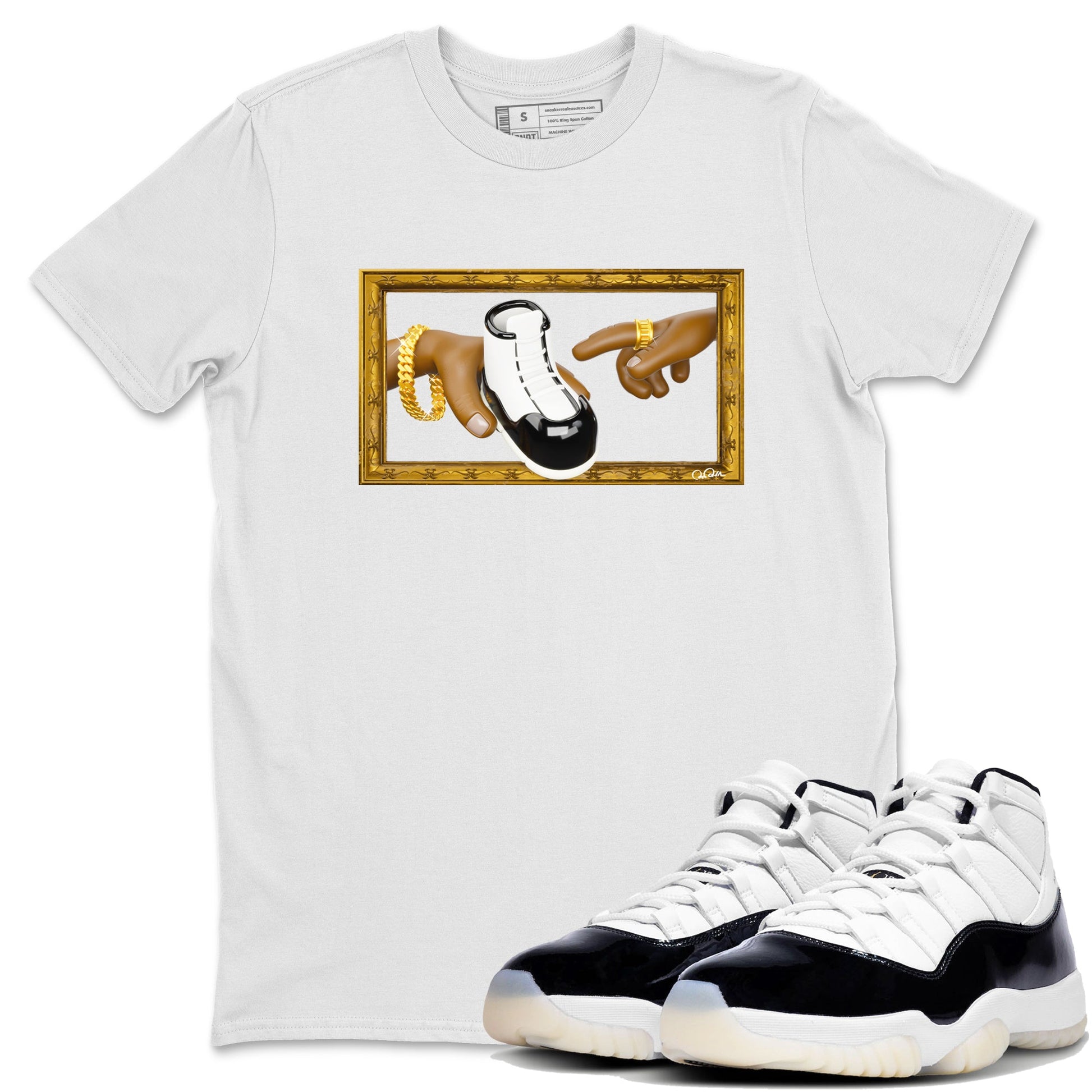 Air Jordan 11 Gratitude shirt to match jordans The Creation Of Adam sneaker tees AJ11 Gratitude SNRT Sneaker Release Tees Unisex White 1 T-Shirt