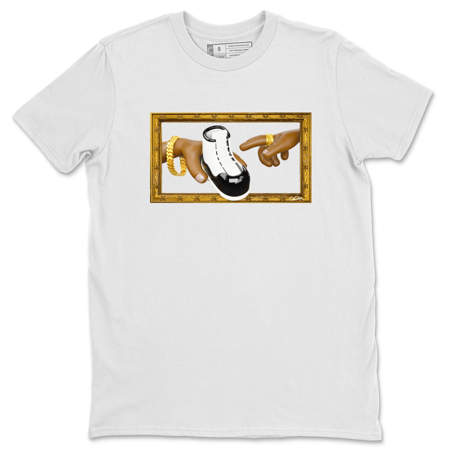 Air Jordan 11 Gratitude shirt to match jordans The Creation Of Adam sneaker tees AJ11 Gratitude SNRT Sneaker Release Tees Unisex White 2 T-Shirt