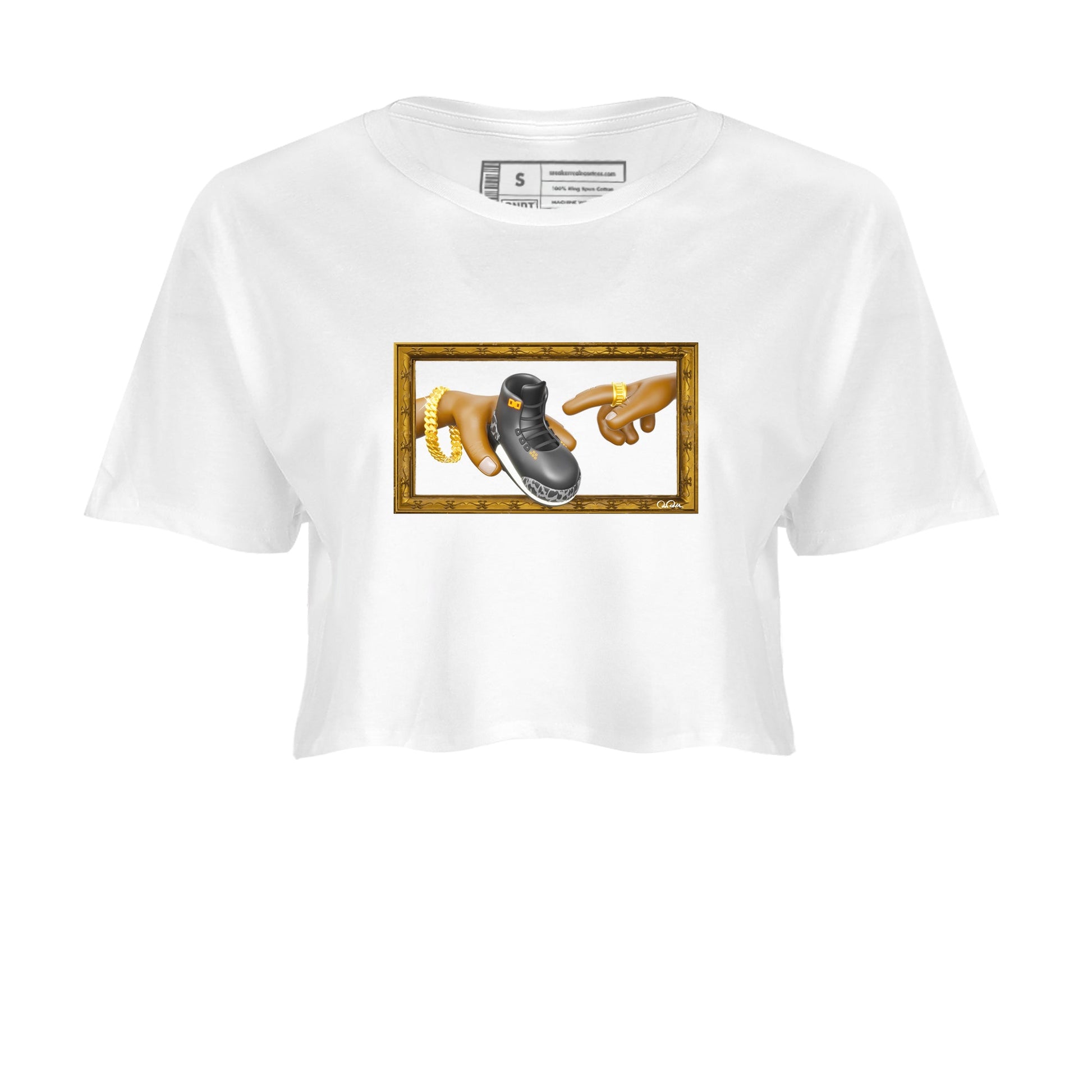 Air Jordan 3 Fear shirt to match jordans The Creation of Adam sneaker tees AJ3 Fear SNRT Sneaker Release Tees White 2 Crop T-Shirt