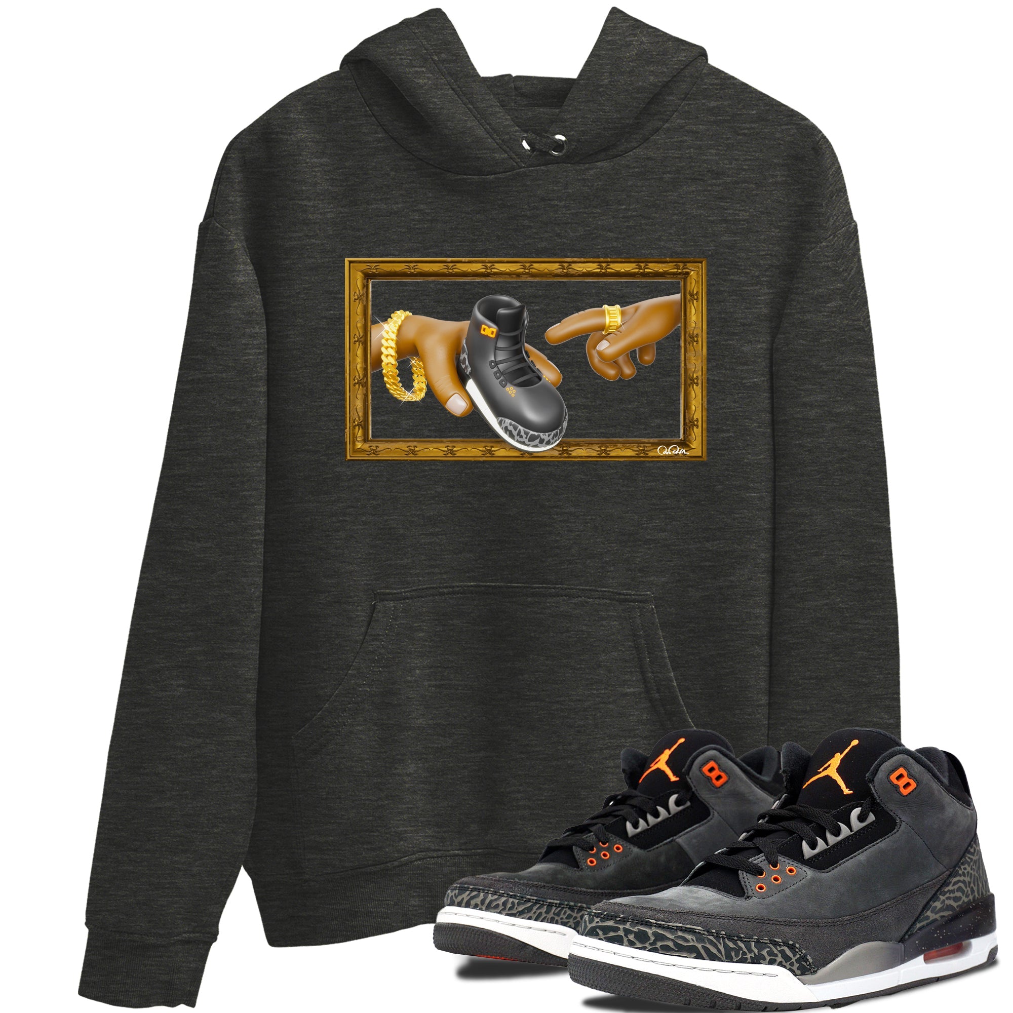 Air Jordan 3 Fear shirt to match jordans The Creation of Adam sneaker tees AJ3 Fear SNRT Sneaker Release Tees Unisex Charcoal Heather 1 T-Shirt