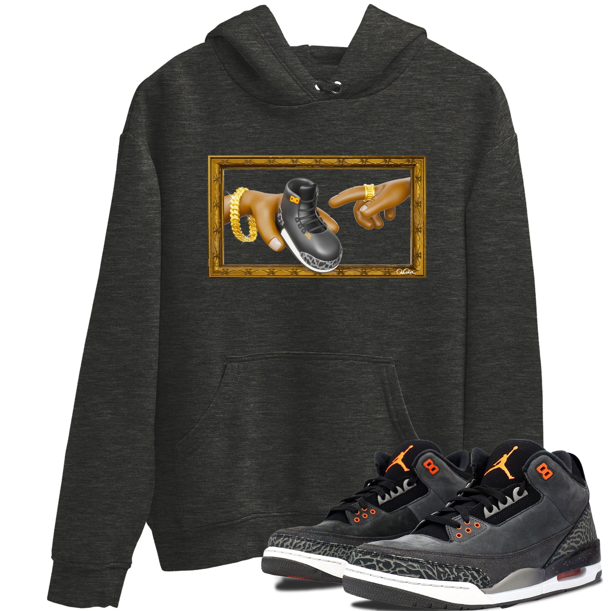Air Jordan 3 Fear shirt to match jordans The Creation of Adam sneaker tees AJ3 Fear SNRT Sneaker Release Tees Unisex Charcoal Heather 1 T-Shirt
