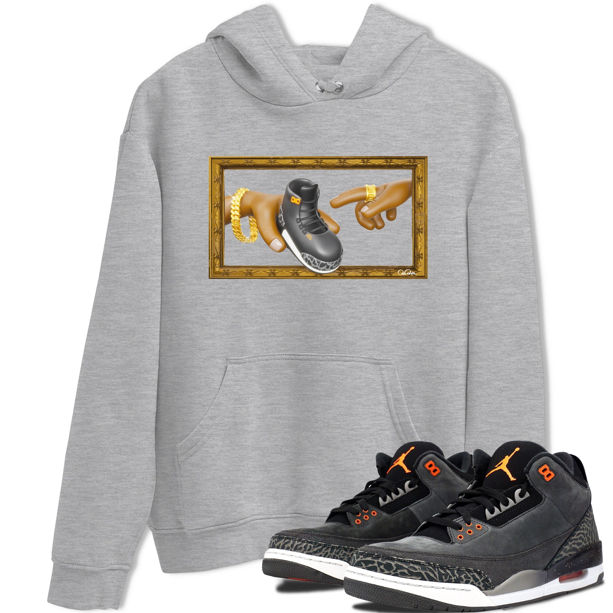 Air Jordan 3 Fear shirt to match jordans The Creation of Adam sneaker tees AJ3 Fear SNRT Sneaker Release Tees Unisex Heather Grey 1 T-Shirt