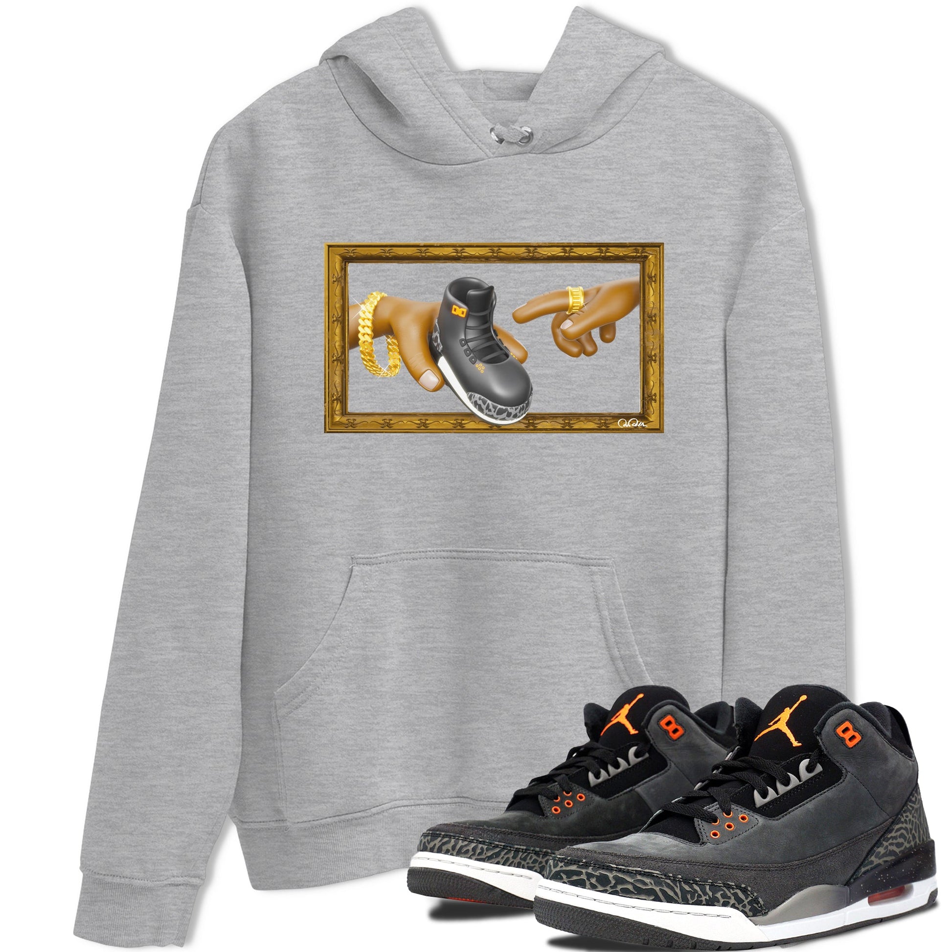 Air Jordan 3 Fear shirt to match jordans The Creation of Adam sneaker tees AJ3 Fear SNRT Sneaker Release Tees Unisex Heather Grey 1 T-Shirt