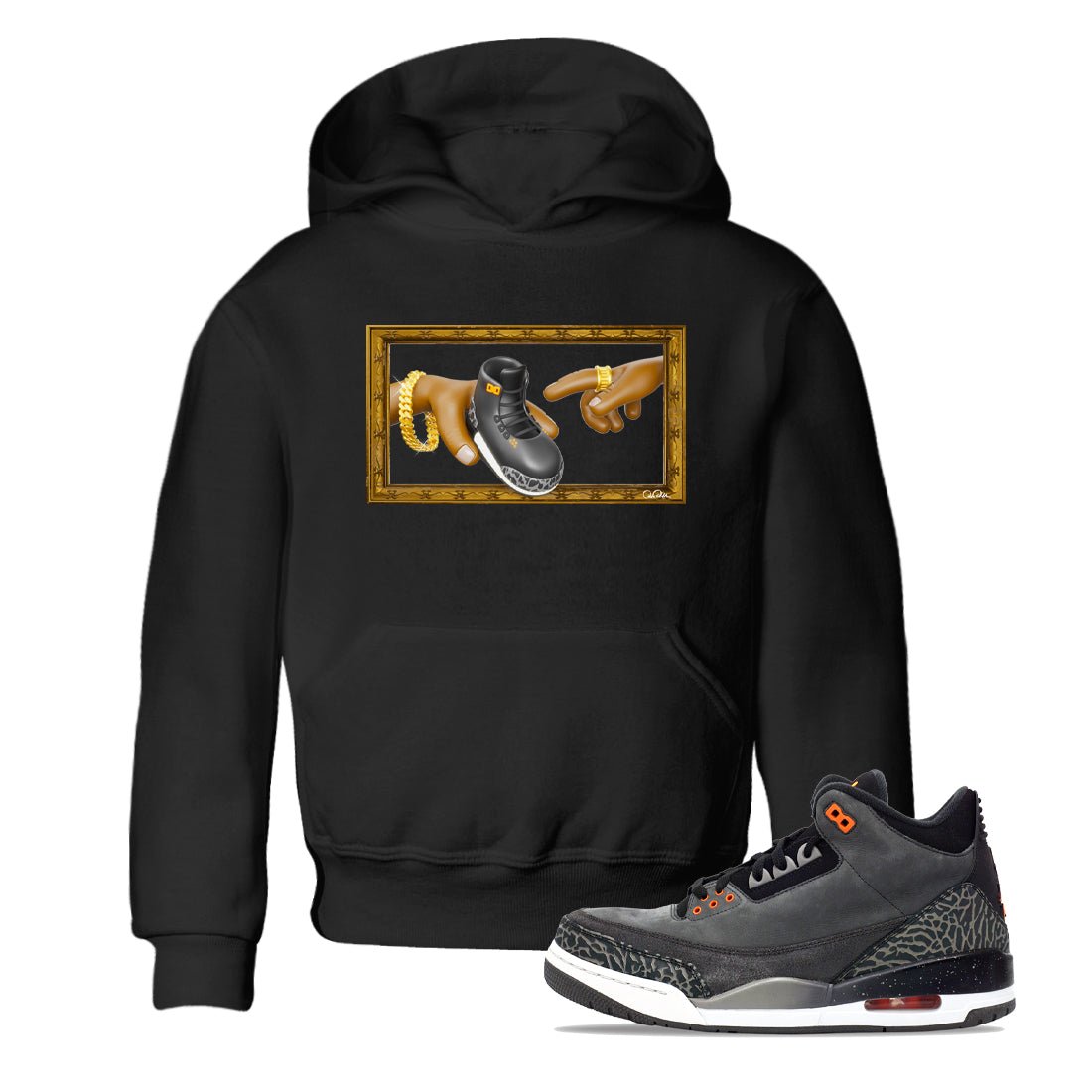 Air Jordan 3 Fear shirt to match jordans The Creation of Adam sneaker tees AJ3 Fear SNRT Sneaker Release Tees Baby Toddler Black 1 T-Shirt