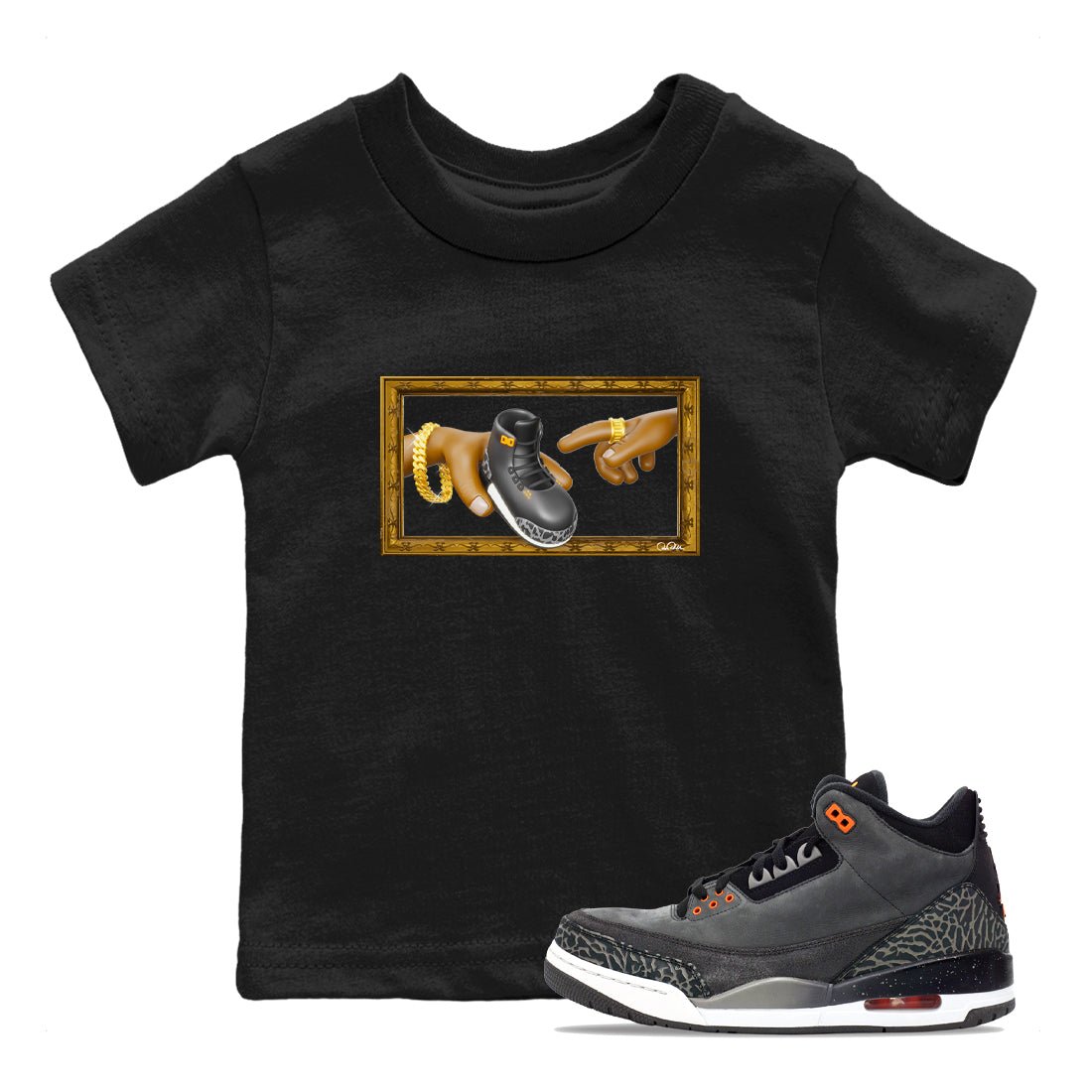 Air Jordan 3 Fear shirt to match jordans The Creation of Adam sneaker tees AJ3 Fear SNRT Sneaker Release Tees Baby Toddler Black 1 T-Shirt