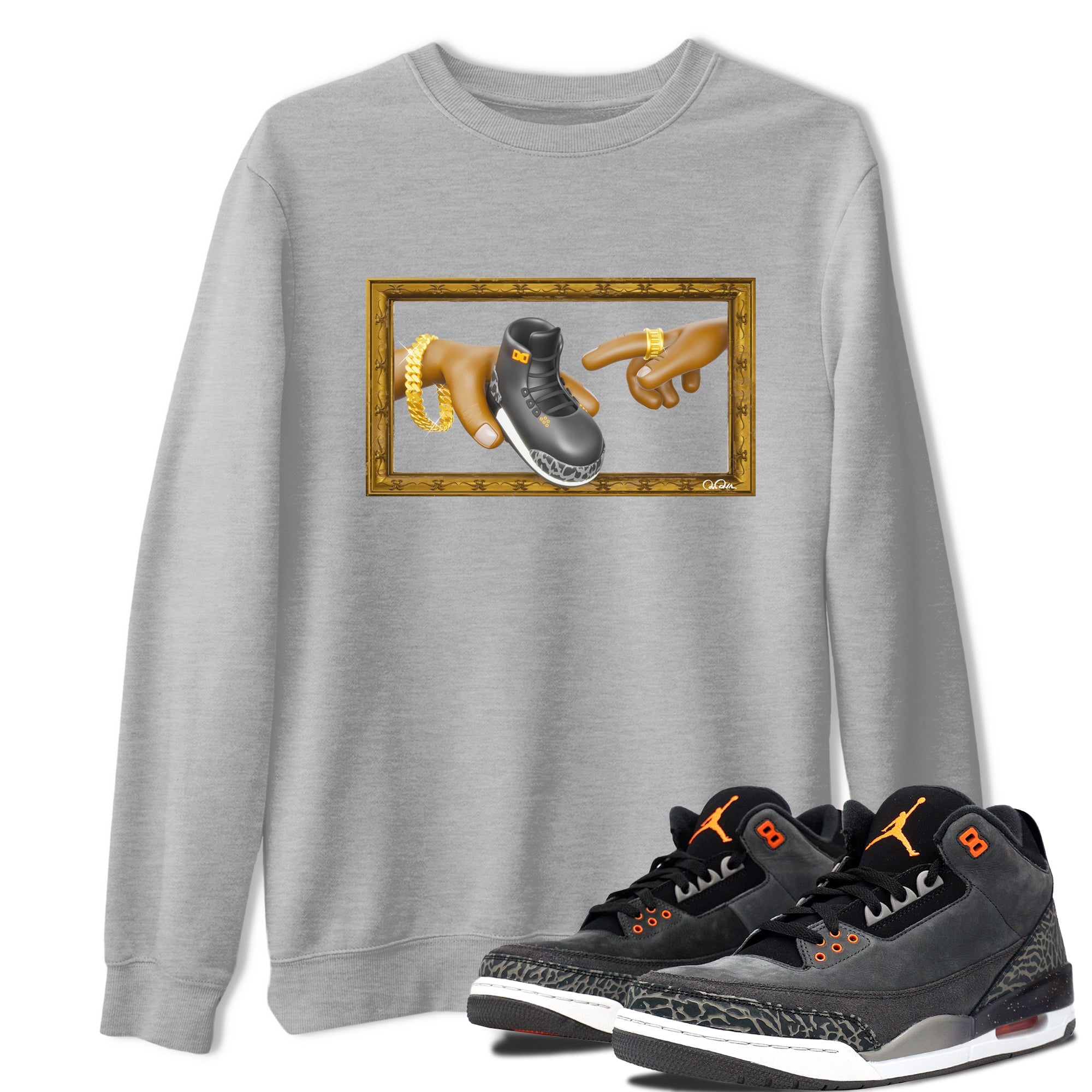 Air Jordan 3 Fear shirt to match jordans The Creation of Adam sneaker tees AJ3 Fear SNRT Sneaker Release Tees Unisex Heather Grey 1 T-Shirt