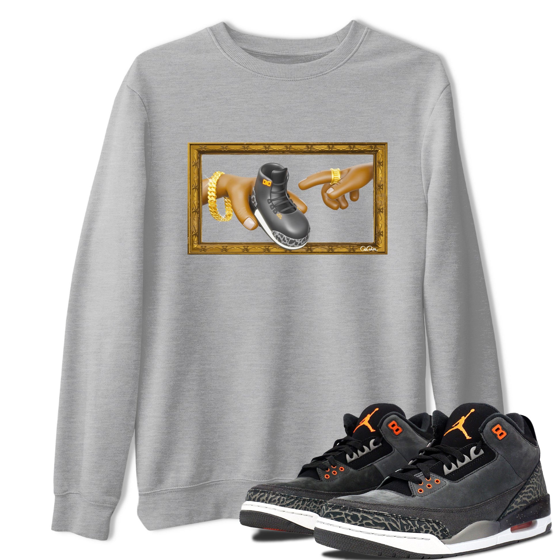 Air Jordan 3 Fear shirt to match jordans The Creation of Adam sneaker tees AJ3 Fear SNRT Sneaker Release Tees Unisex Heather Grey 1 T-Shirt