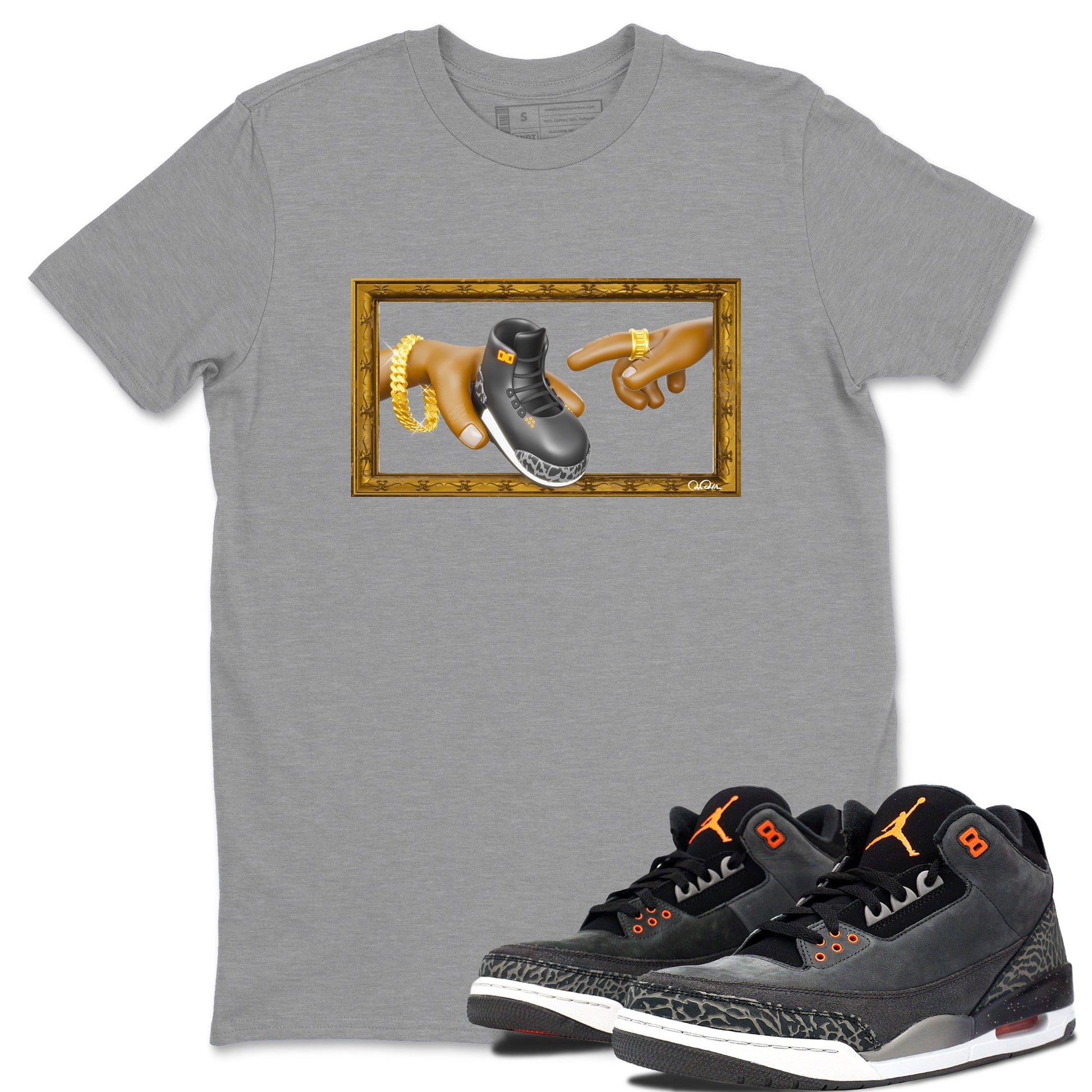 Air Jordan 3 Fear shirt to match jordans The Creation of Adam sneaker tees AJ3 Fear SNRT Sneaker Release Tees Unisex Heather Grey 1 T-Shirt