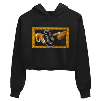 4s Bred Reimagined shirt to match jordans The Creation Of Adam sneaker tees Air Jordan 4 Bred Reimagined SNRT Sneaker Release Tees Black 2 crop length shirt