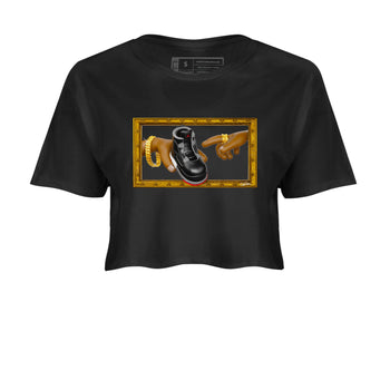 4s Bred Reimagined shirt to match jordans The Creation Of Adam sneaker tees Air Jordan 4 Bred Reimagined SNRT Sneaker Release Tees Black 2 crop length shirt