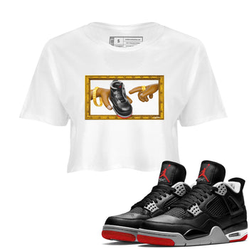 4s Bred Reimagined shirt to match jordans The Creation Of Adam sneaker tees Air Jordan 4 Bred Reimagined SNRT Sneaker Release Tees White 1 crop length shirt