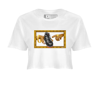 4s Bred Reimagined shirt to match jordans The Creation Of Adam sneaker tees Air Jordan 4 Bred Reimagined SNRT Sneaker Release Tees White 2 crop length shirt