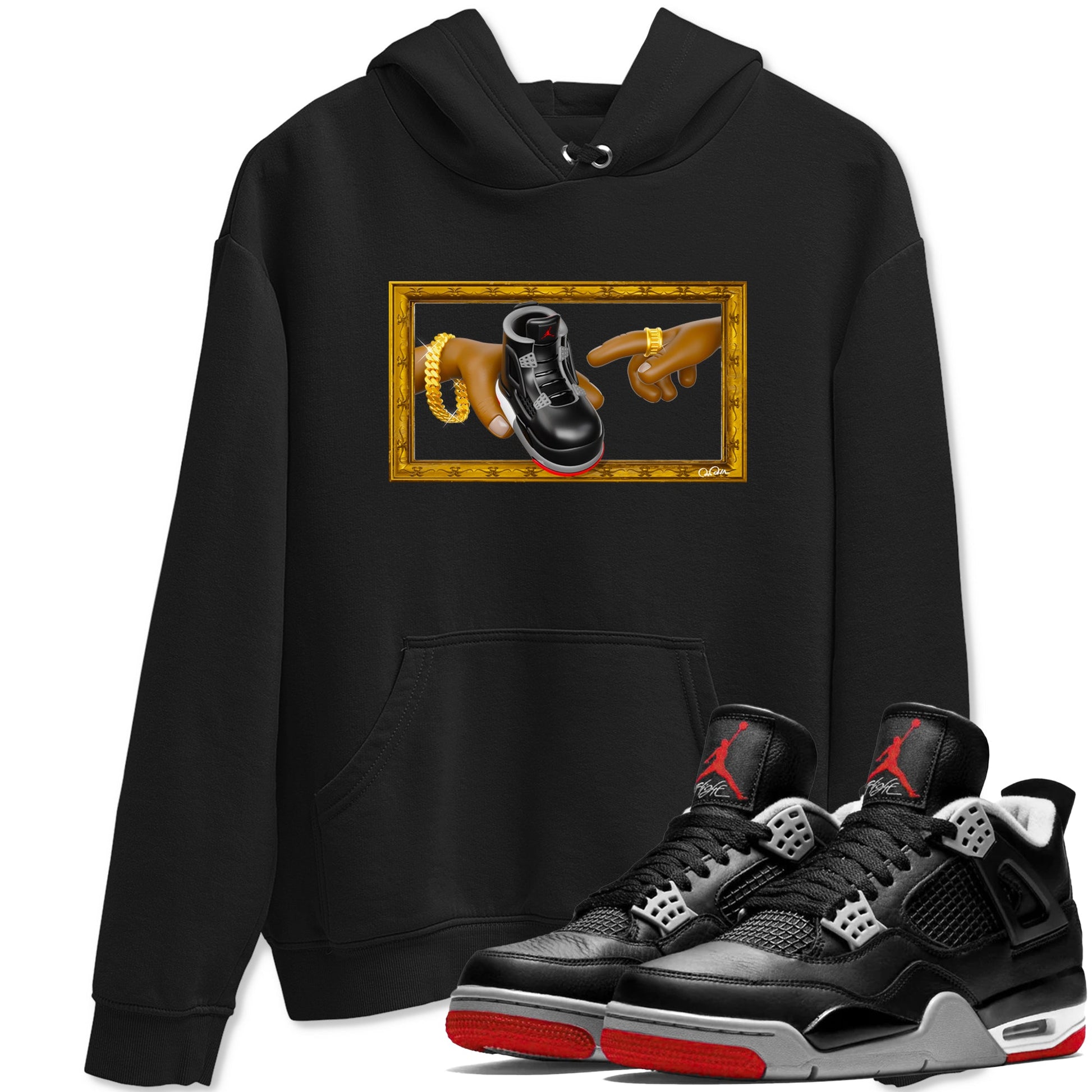 4s Bred Reimagined shirt to match jordans The Creation Of Adam sneaker tees Air Jordan 4 Bred Reimagined SNRT Sneaker Release Tees unisex cotton Black 1 crew neck shirt