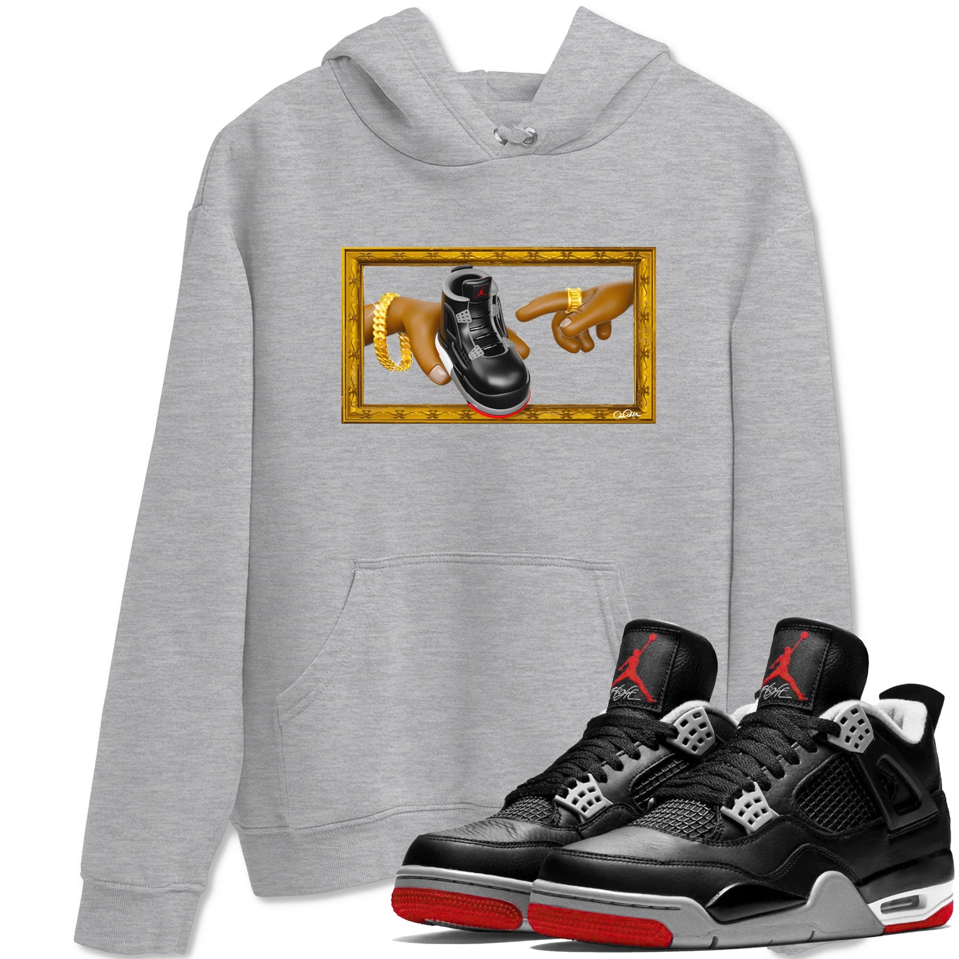4s Bred Reimagined shirt to match jordans The Creation Of Adam sneaker tees Air Jordan 4 Bred Reimagined SNRT Sneaker Release Tees unisex cotton Heather Grey 1 crew neck shirt