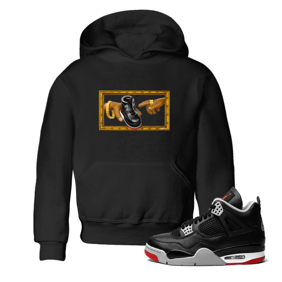 4s Bred Reimagined shirt to match jordans The Creation Of Adam sneaker tees Air Jordan 4 Bred Reimagined SNRT sneaker release tees baby toddler Black 1 cotton Shirt