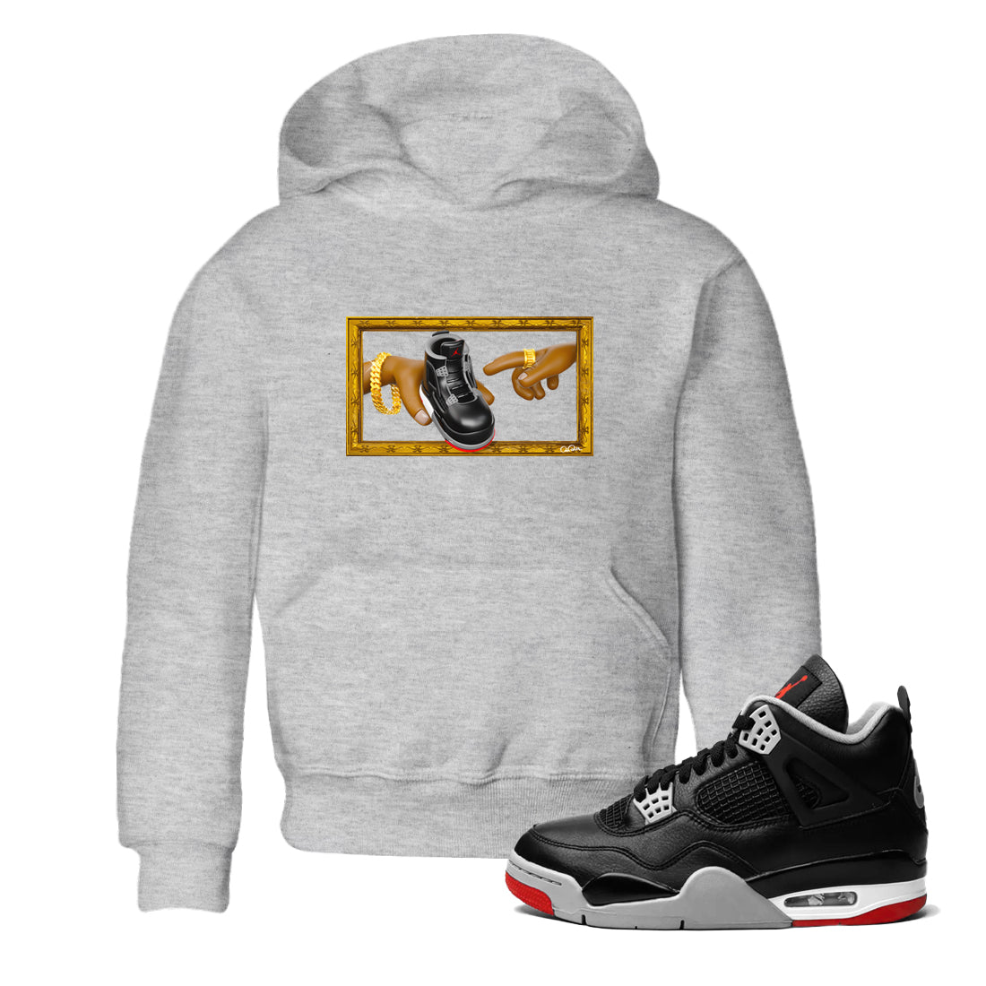 4s Bred Reimagined shirt to match jordans The Creation Of Adam sneaker tees Air Jordan 4 Bred Reimagined SNRT sneaker release tees baby toddler Heather Grey 1 cotton Shirt