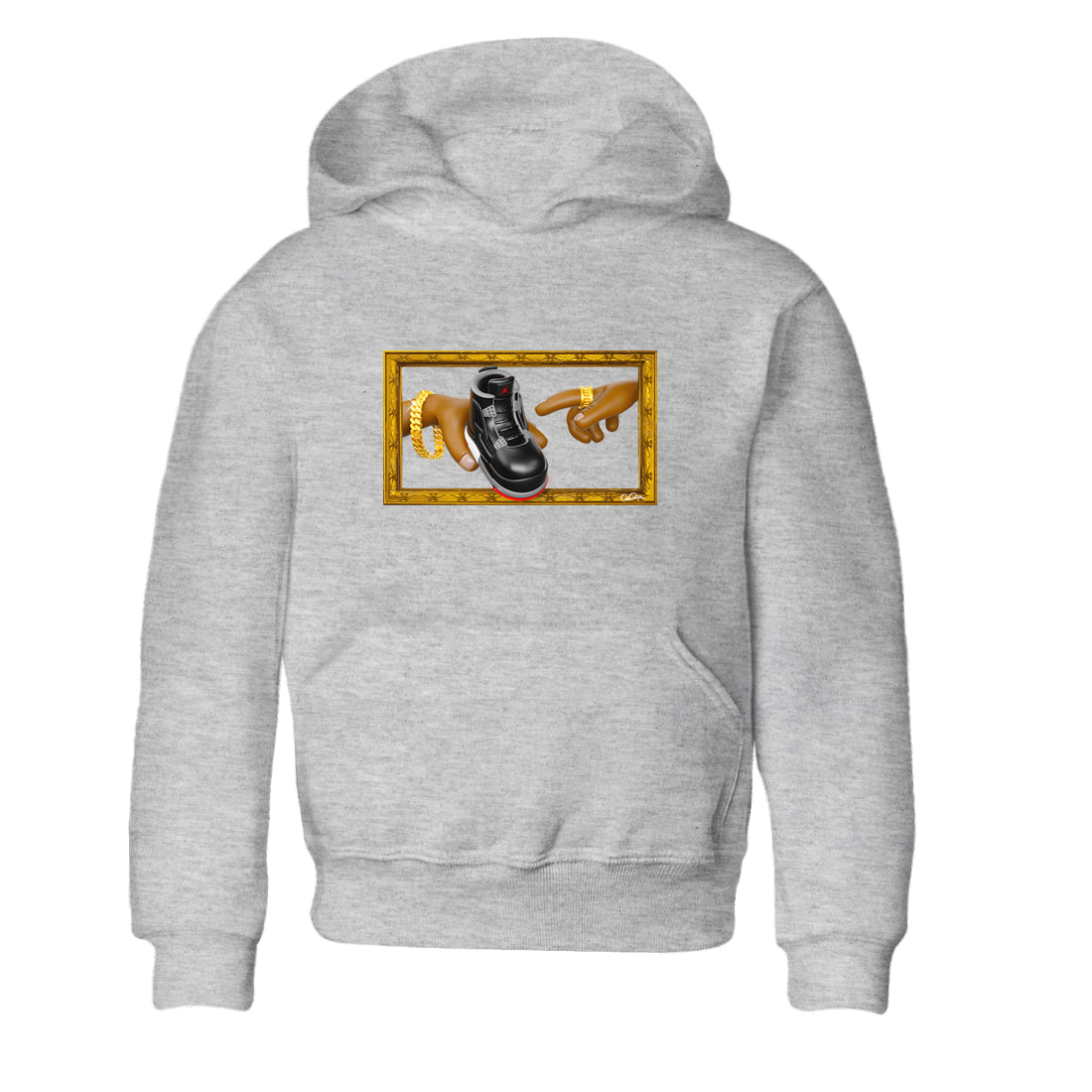 4s Bred Reimagined shirt to match jordans The Creation Of Adam sneaker tees Air Jordan 4 Bred Reimagined SNRT sneaker release tees baby toddler Heather Grey 2 cotton Shirt