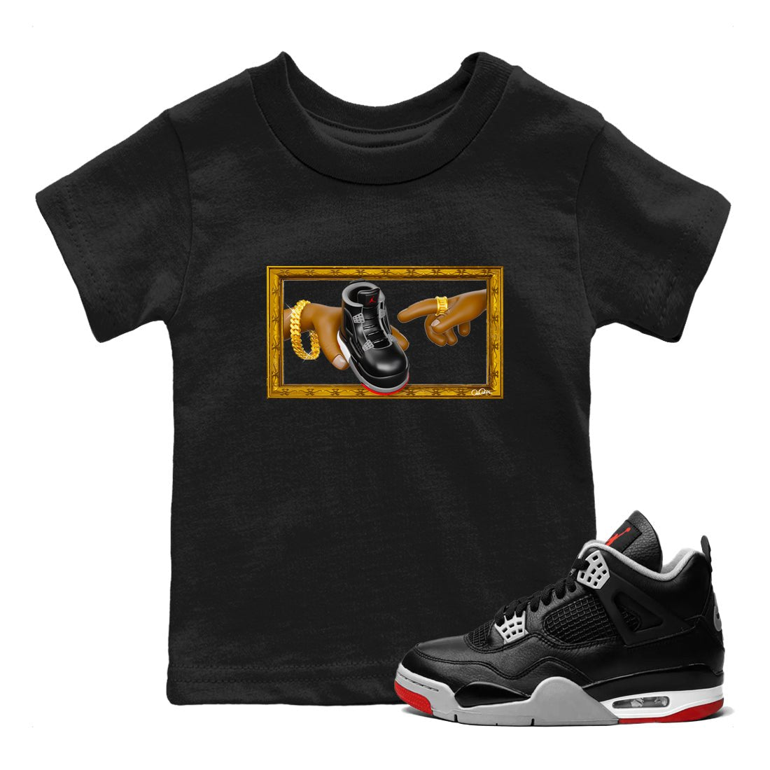 4s Bred Reimagined shirt to match jordans The Creation Of Adam sneaker tees Air Jordan 4 Bred Reimagined SNRT sneaker release tees baby toddler Black 1 cotton Shirt