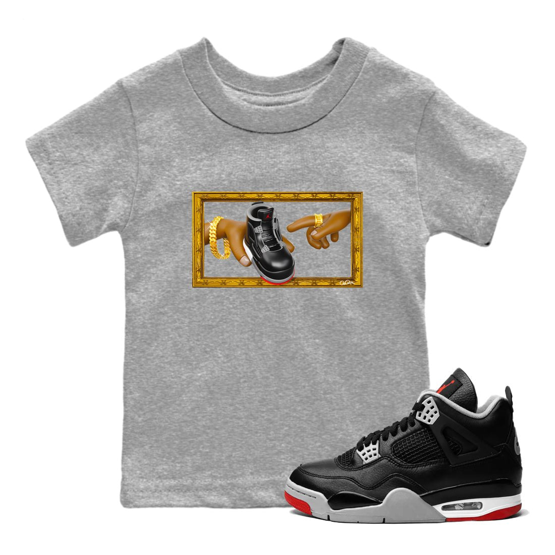 4s Bred Reimagined shirt to match jordans The Creation Of Adam sneaker tees Air Jordan 4 Bred Reimagined SNRT sneaker release tees baby toddler Heather Grey 1 cotton Shirt