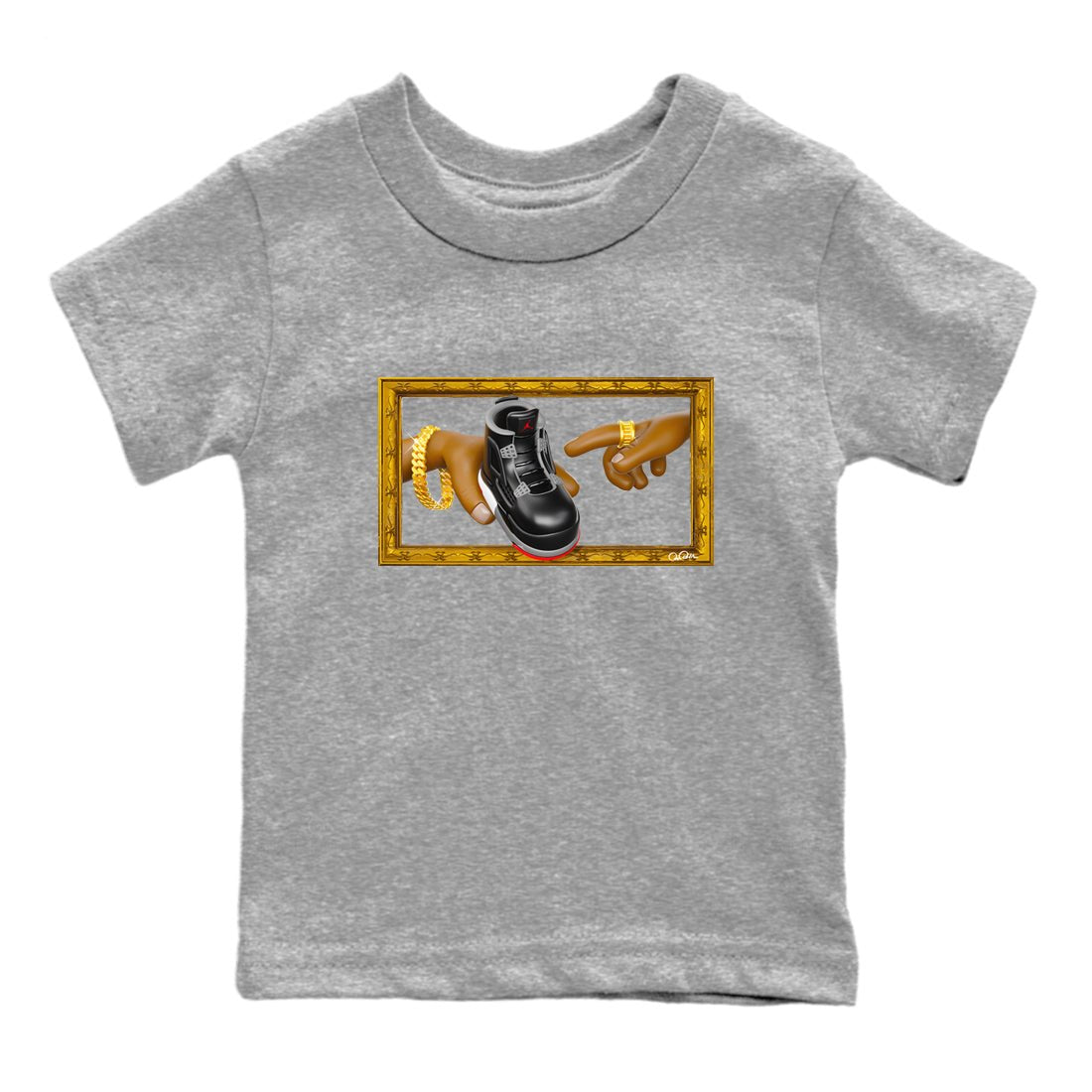 4s Bred Reimagined shirt to match jordans The Creation Of Adam sneaker tees Air Jordan 4 Bred Reimagined SNRT sneaker release tees baby toddler Heather Grey 2 cotton Shirt