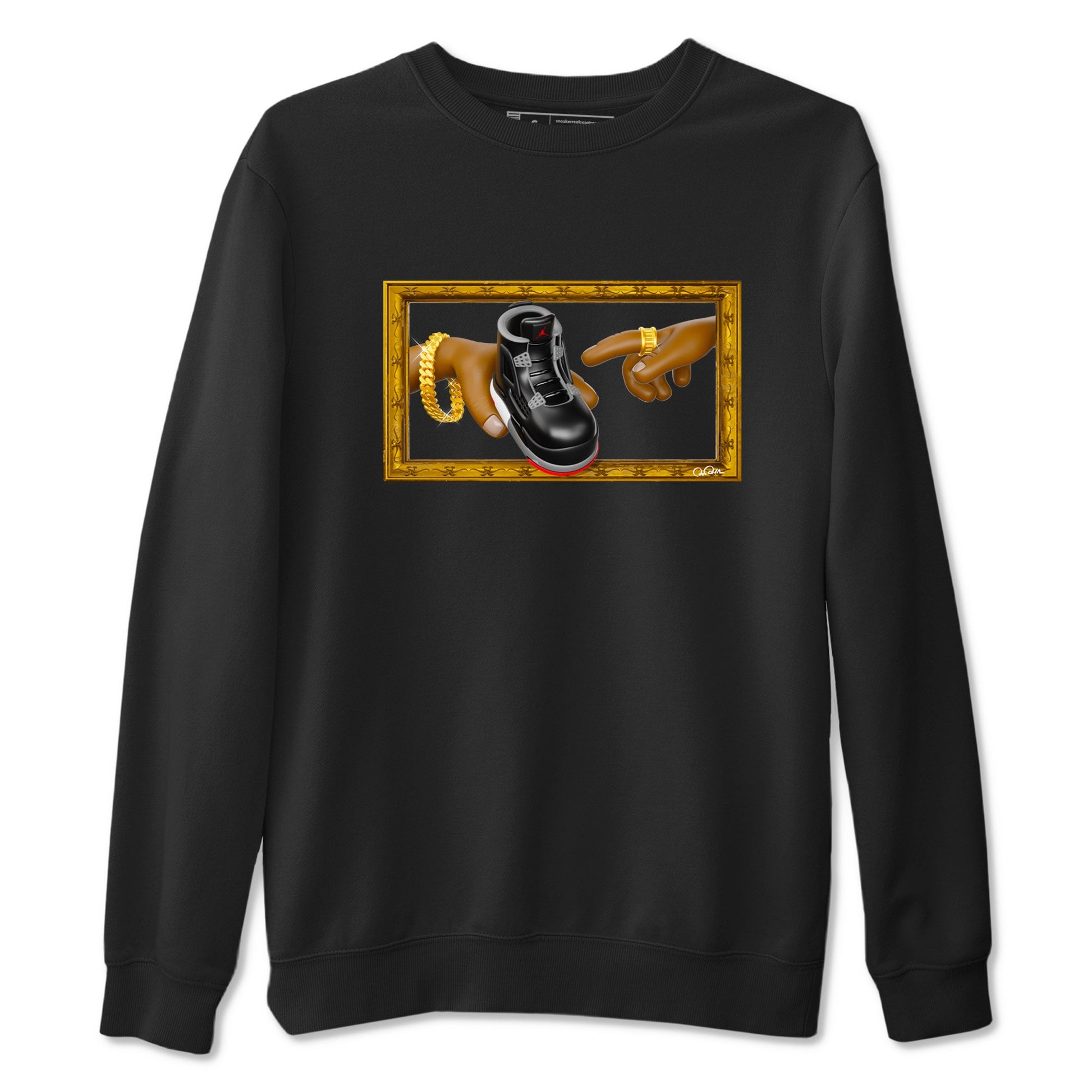 4s Bred Reimagined shirt to match jordans The Creation Of Adam sneaker tees Air Jordan 4 Bred Reimagined SNRT Sneaker Release Tees unisex cotton Black 2 crew neck shirt