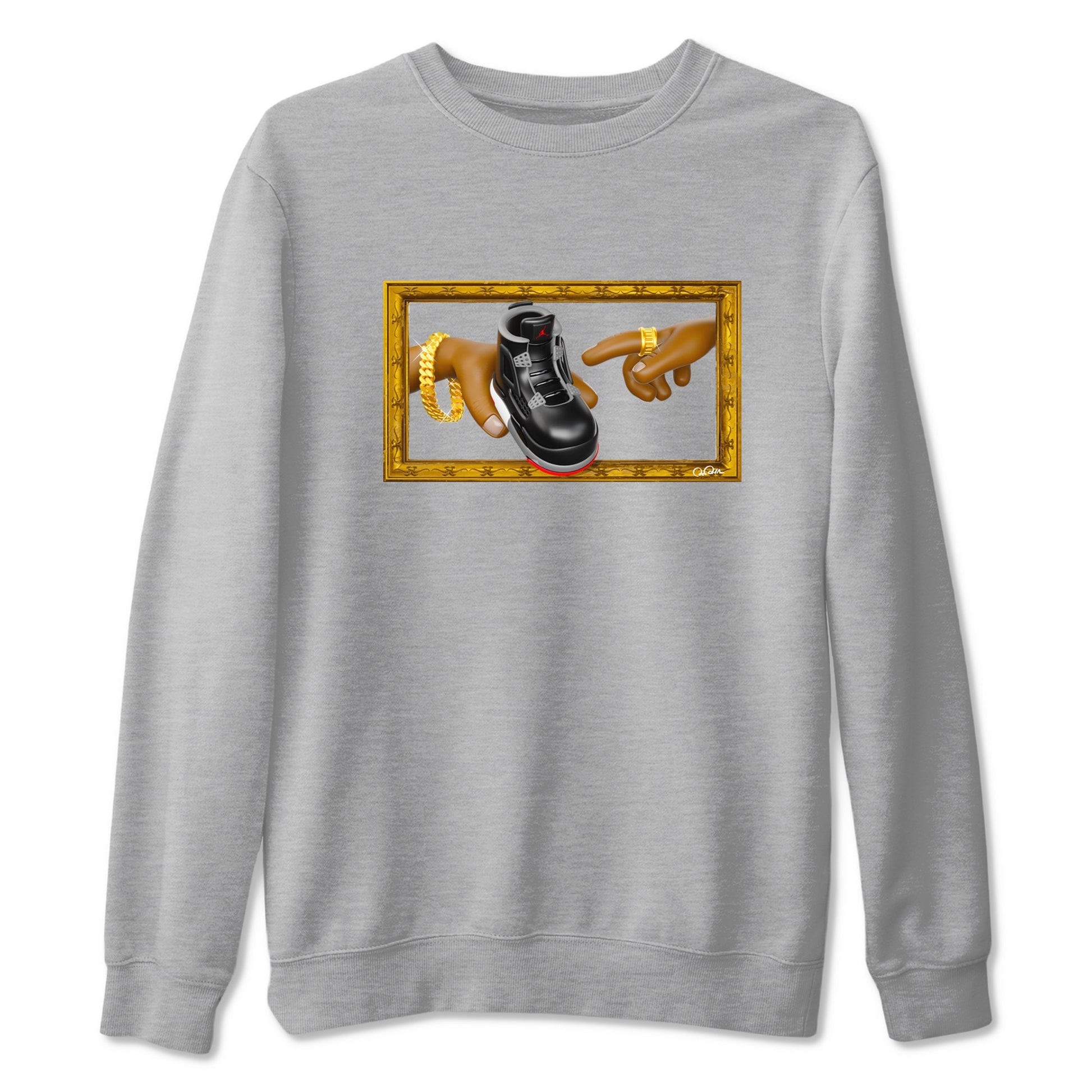 4s Bred Reimagined shirt to match jordans The Creation Of Adam sneaker tees Air Jordan 4 Bred Reimagined SNRT Sneaker Release Tees unisex cotton Heather Grey 2 crew neck shirt