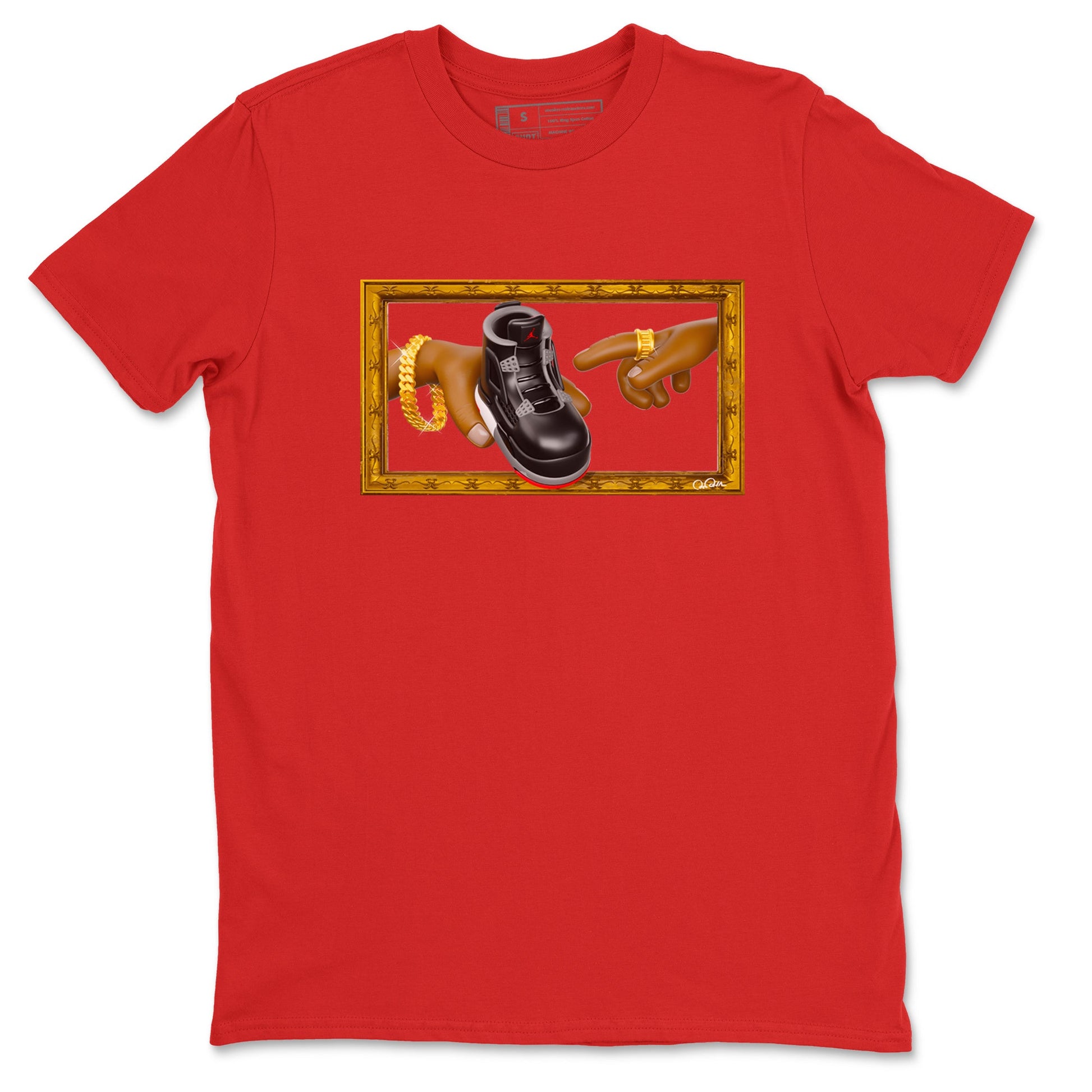 4s Bred Reimagined shirt to match jordans The Creation Of Adam sneaker tees Air Jordan 4 Bred Reimagined SNRT Sneaker Release Tees unisex cotton Red 2 crew neck shirt