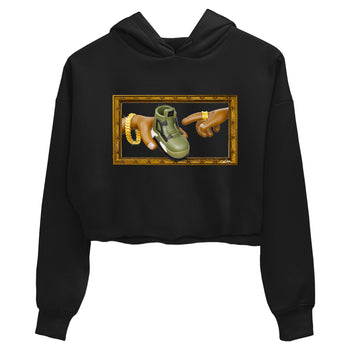 Air Jordan 4 Medium Olive shirt to match jordans The Creation of Adam sneaker tees AJ4 Medium Olive SNRT Sneaker Release Tees Black 2 Crop T-Shirt