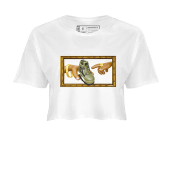 Air Jordan 4 Medium Olive shirt to match jordans The Creation of Adam sneaker tees AJ4 Medium Olive SNRT Sneaker Release Tees White 2 Crop T-Shirt