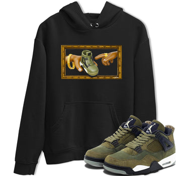 Air Jordan 4 Medium Olive shirt to match jordans The Creation of Adam sneaker tees AJ4 Medium Olive SNRT Sneaker Release Tees Unisex Black 1 T-Shirt