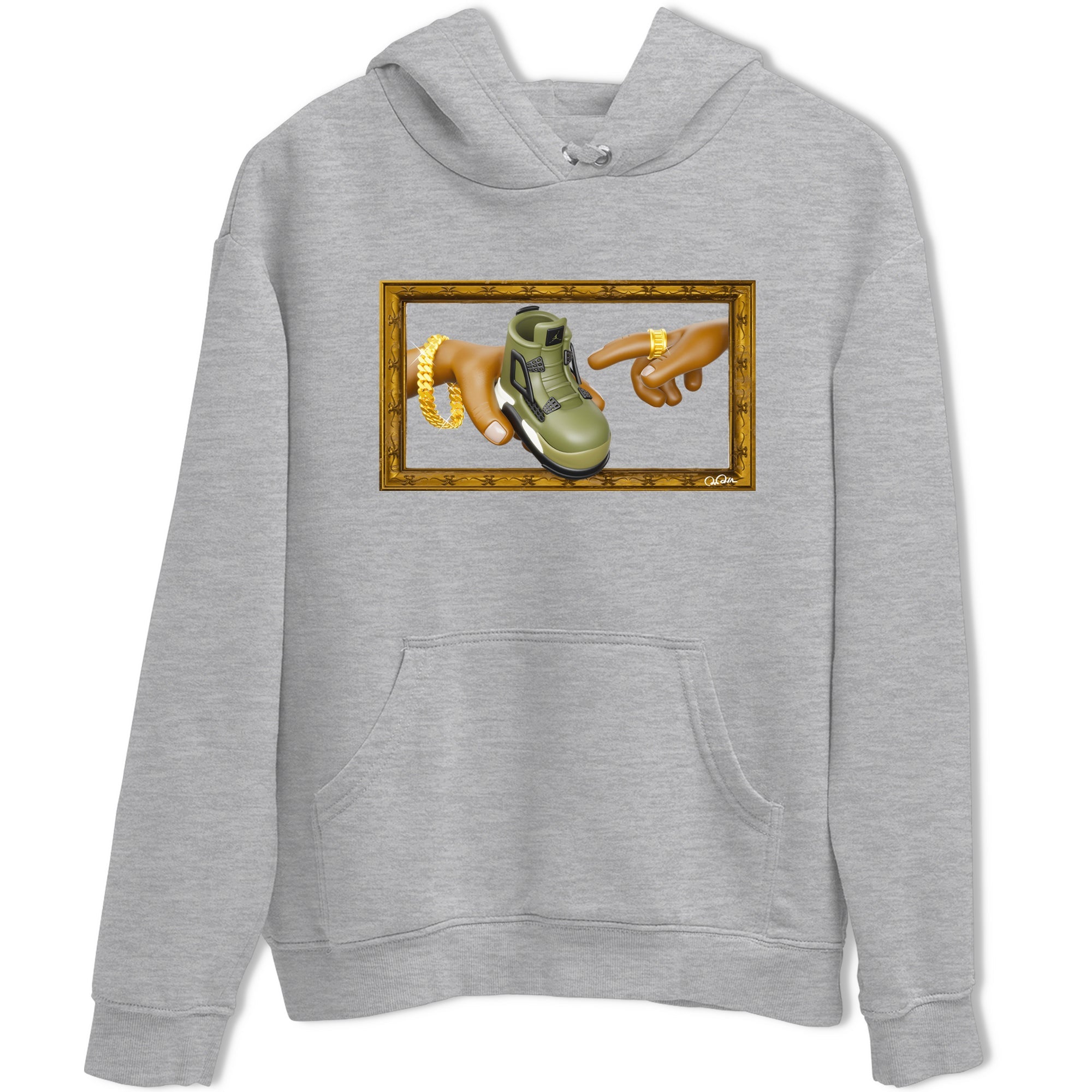 Air Jordan 4 Medium Olive shirt to match jordans The Creation of Adam sneaker tees AJ4 Medium Olive SNRT Sneaker Release Tees Unisex Heather Grey 2 T-Shirt