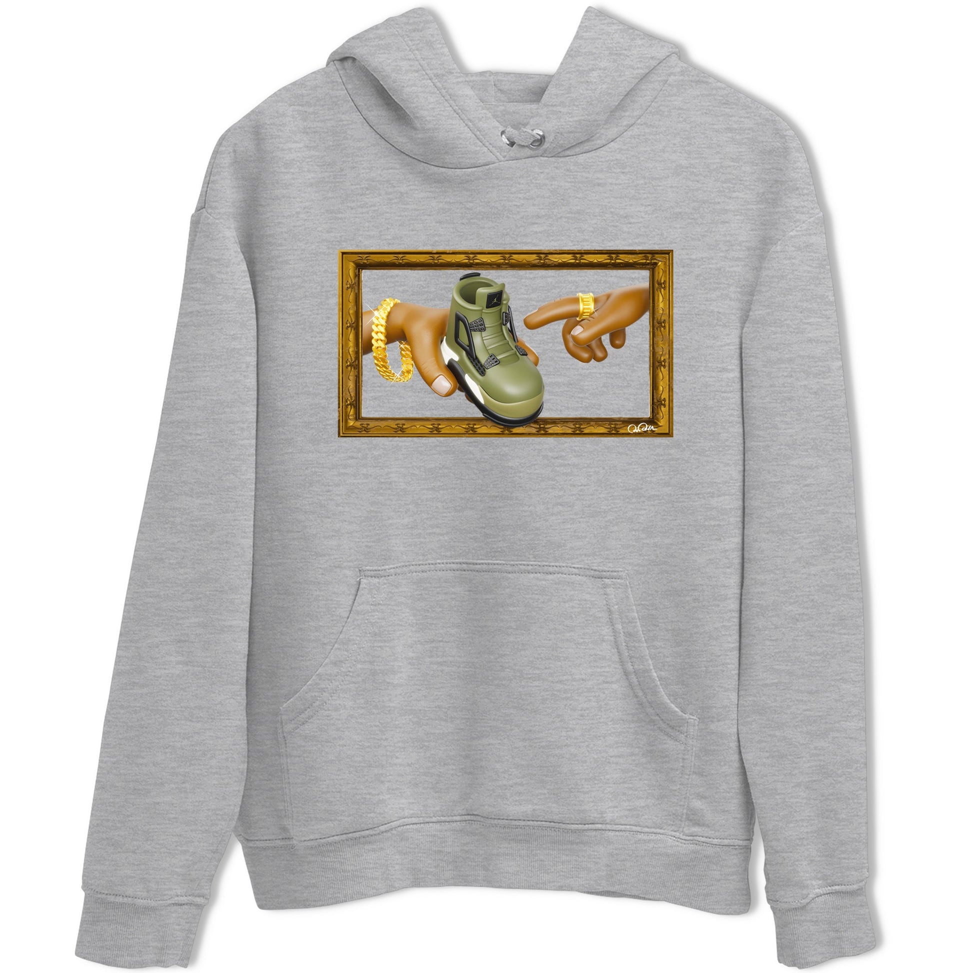 Air Jordan 4 Medium Olive shirt to match jordans The Creation of Adam sneaker tees AJ4 Medium Olive SNRT Sneaker Release Tees Unisex Heather Grey 2 T-Shirt
