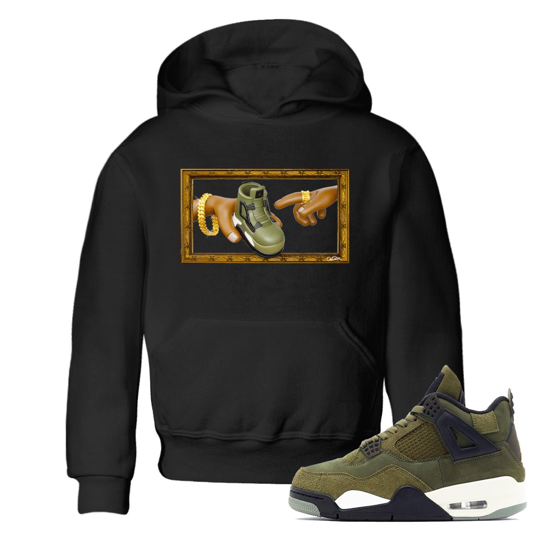 Air Jordan 4 Medium Olive shirt to match jordans The Creation of Adam sneaker tees AJ4 Medium Olive SNRT Sneaker Release Tees Baby Toddler Black 1 T-Shirt