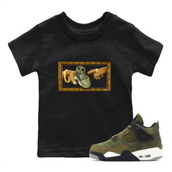 Air Jordan 4 Medium Olive shirt to match jordans The Creation of Adam sneaker tees AJ4 Medium Olive SNRT Sneaker Release Tees Baby Toddler Black 1 T-Shirt