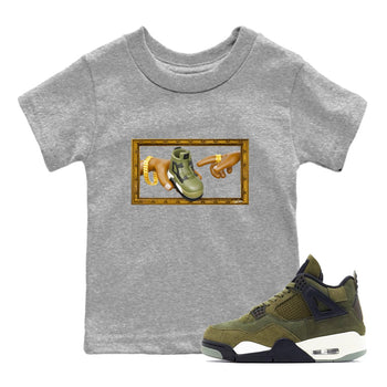 Air Jordan 4 Medium Olive shirt to match jordans The Creation of Adam sneaker tees AJ4 Medium Olive SNRT Sneaker Release Tees Baby Toddler Heather Grey 1 T-Shirt
