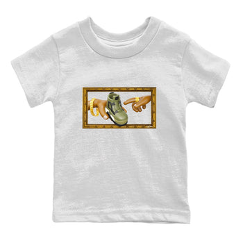 Air Jordan 4 Medium Olive shirt to match jordans The Creation of Adam sneaker tees AJ4 Medium Olive SNRT Sneaker Release Tees Baby Toddler White 2 T-Shirt