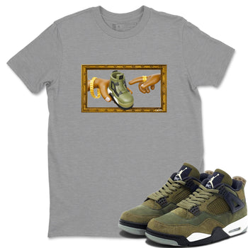 Air Jordan 4 Medium Olive shirt to match jordans The Creation of Adam sneaker tees AJ4 Medium Olive SNRT Sneaker Release Tees Unisex Heather Grey 1 T-Shirt