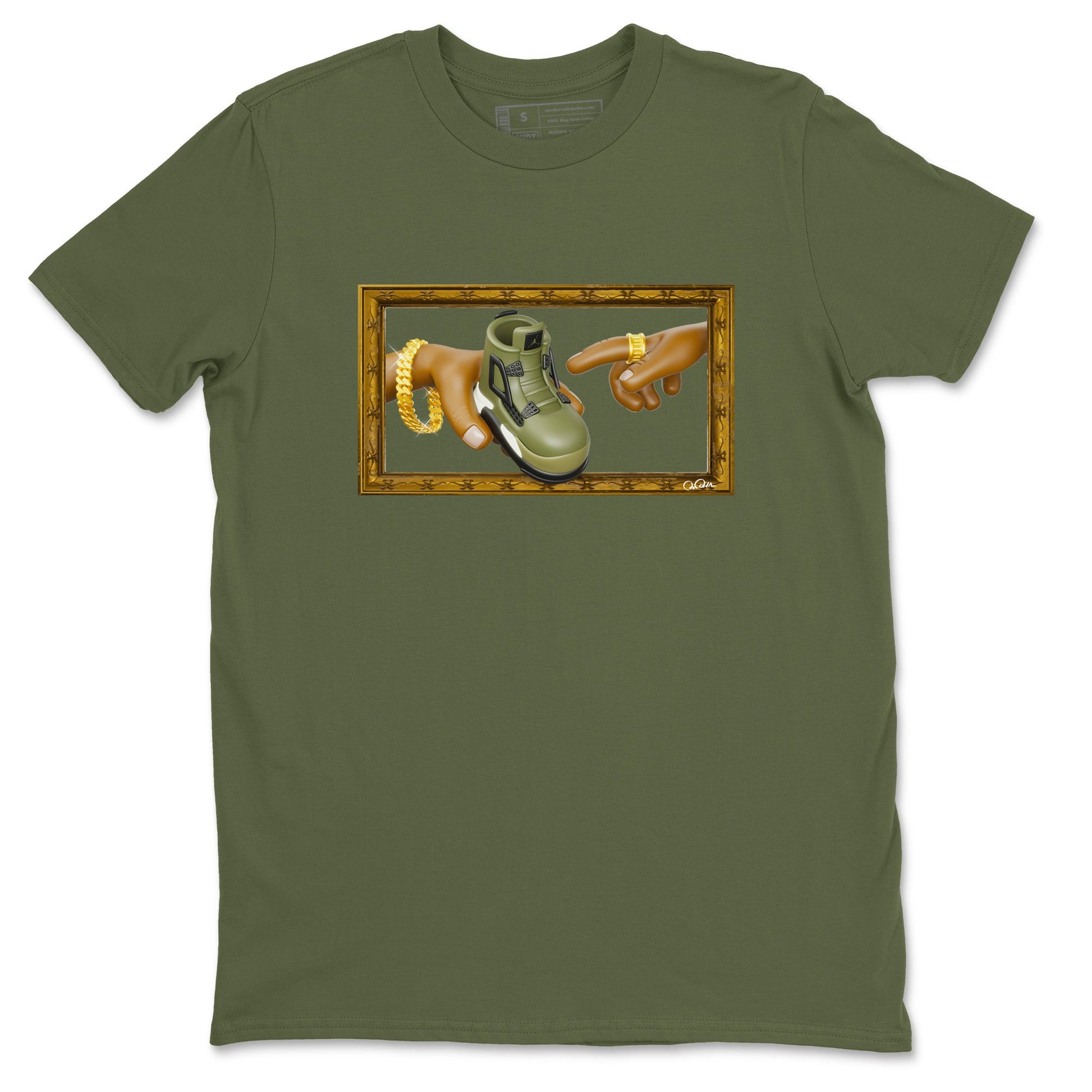 Air Jordan 4 Medium Olive shirt to match jordans The Creation of Adam sneaker tees AJ4 Medium Olive SNRT Sneaker Release Tees Unisex Military Green 2 T-Shirt