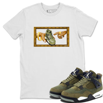 Air Jordan 4 Medium Olive shirt to match jordans The Creation of Adam sneaker tees AJ4 Medium Olive SNRT Sneaker Release Tees Unisex White 1 T-Shirt