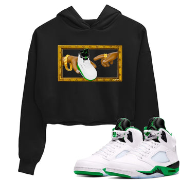 5s Lucky Green shirt to match jordans The Creation of Adam sneaker tees Air Jordan 5 Lucky Green SNRT Sneaker Release Tees Black 1 Crop T-Shirt