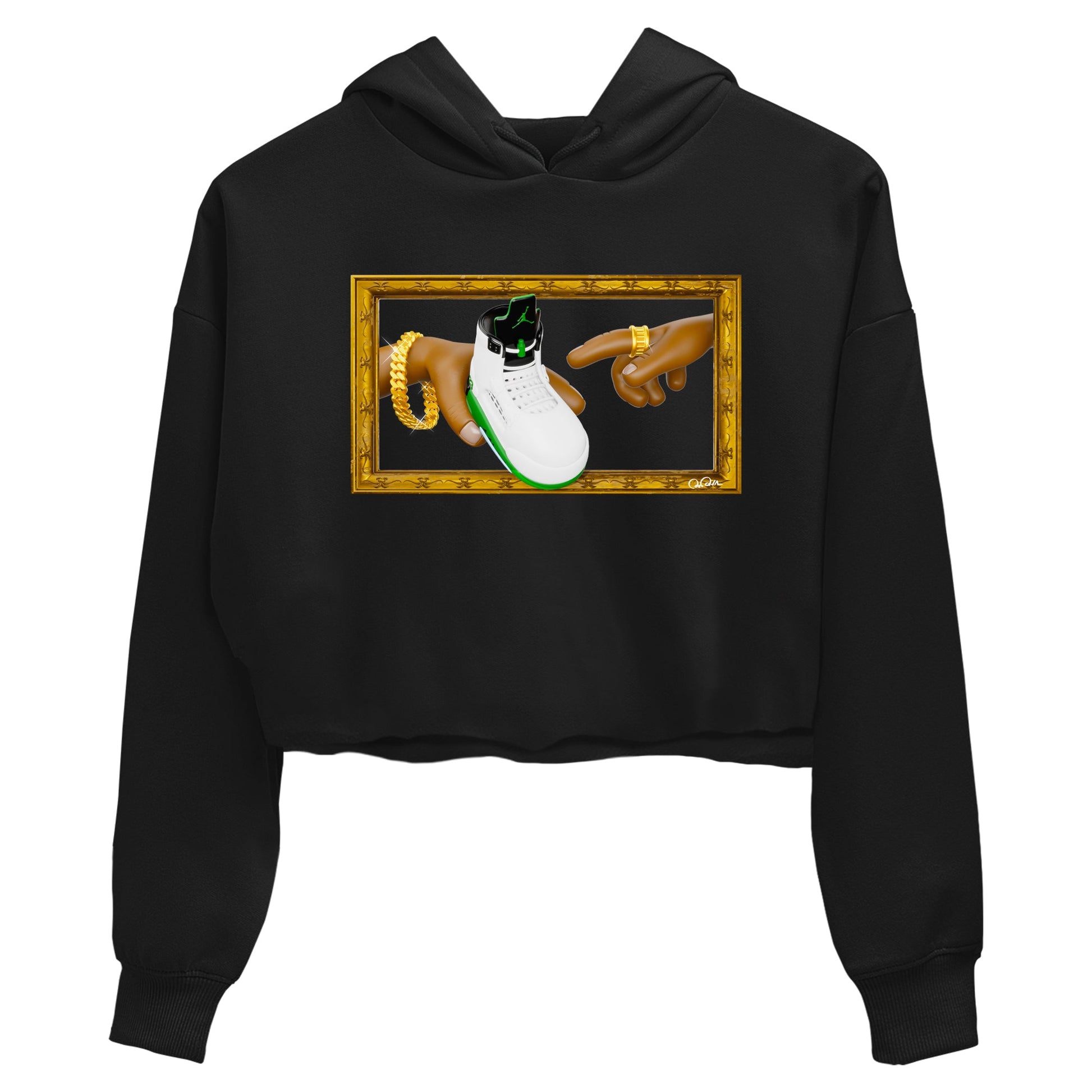 5s Lucky Green shirt to match jordans The Creation of Adam sneaker tees Air Jordan 5 Lucky Green SNRT Sneaker Release Tees Black 2 Crop T-Shirt