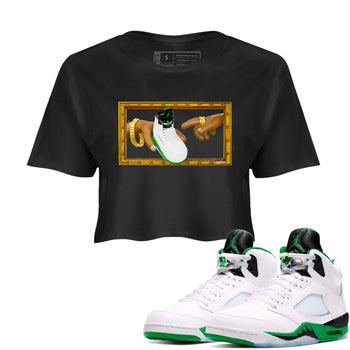 5s Lucky Green shirt to match jordans The Creation of Adam sneaker tees Air Jordan 5 Lucky Green SNRT Sneaker Release Tees Black 1 Crop T-Shirt