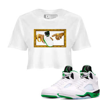 5s Lucky Green shirt to match jordans The Creation of Adam sneaker tees Air Jordan 5 Lucky Green SNRT Sneaker Release Tees White 1 Crop T-Shirt