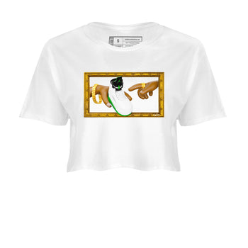 5s Lucky Green shirt to match jordans The Creation of Adam sneaker tees Air Jordan 5 Lucky Green SNRT Sneaker Release Tees White 2 Crop T-Shirt