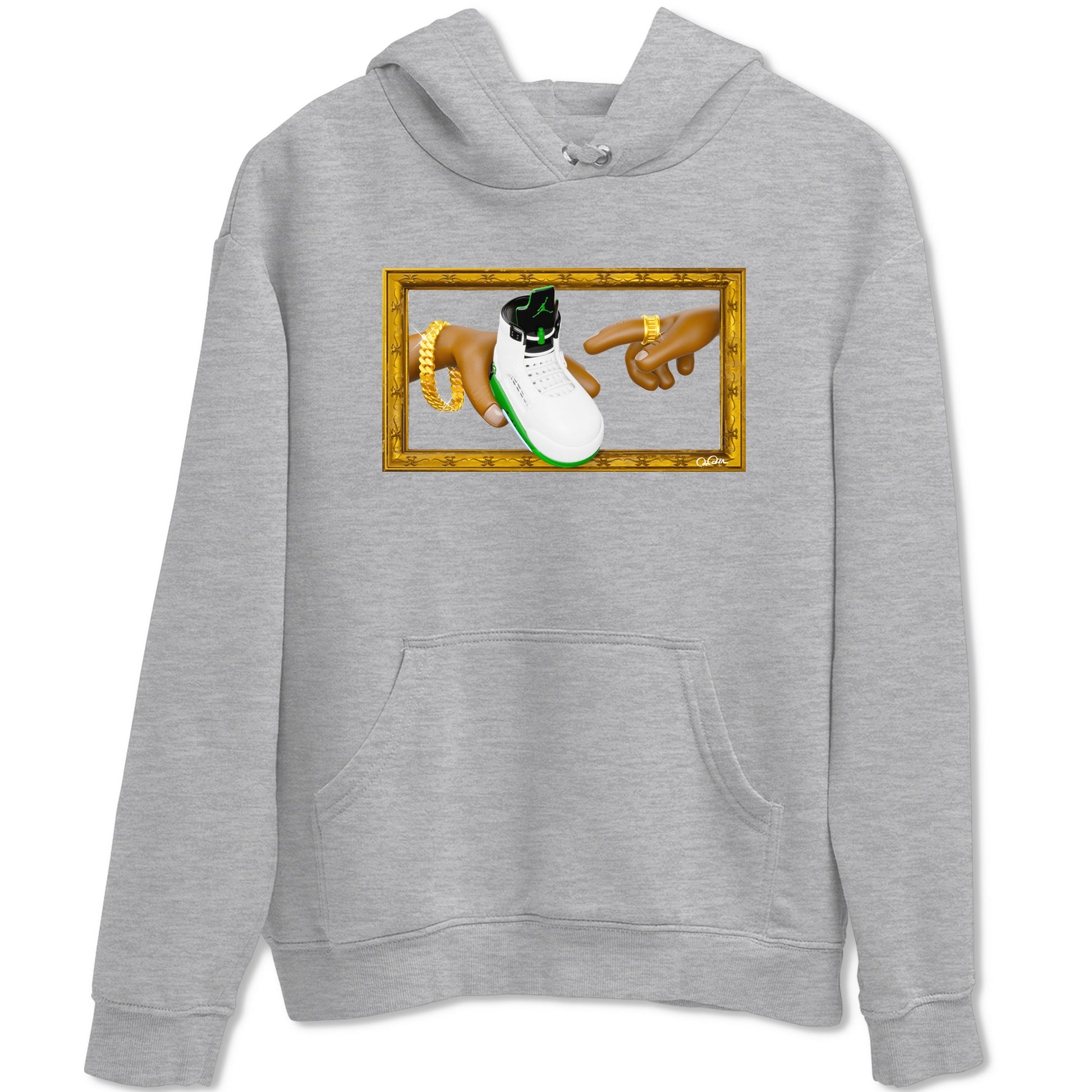 5s Lucky Green shirt to match jordans The Creation of Adam sneaker tees Air Jordan 5 Lucky Green SNRT Sneaker Release Tees Unisex Heather Grey 2 T-Shirt