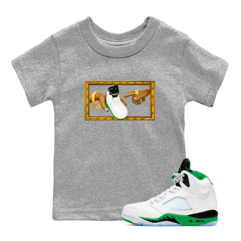 5s Lucky Green shirt to match jordans The Creation of Adam sneaker tees Air Jordan 5 Lucky Green SNRT Sneaker Release Tees Baby Toddler Heather Grey 1 T-Shirt