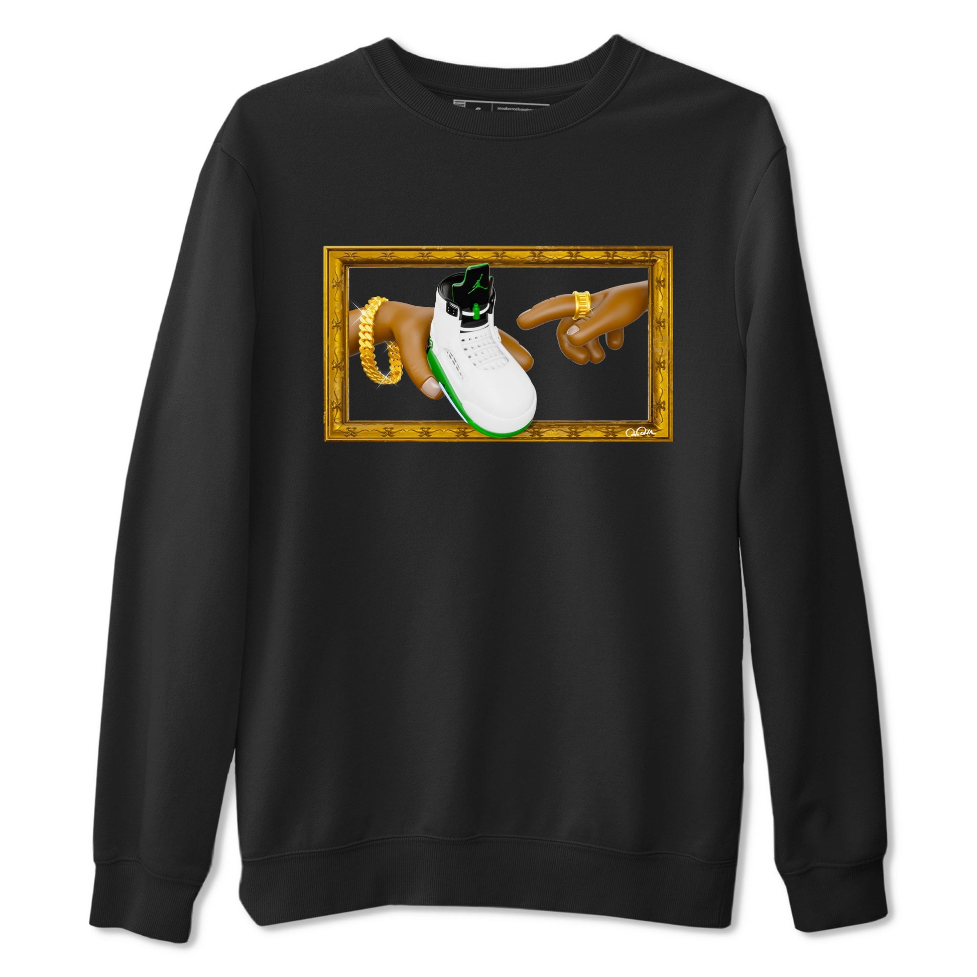 5s Lucky Green shirt to match jordans The Creation of Adam sneaker tees Air Jordan 5 Lucky Green SNRT Sneaker Release Tees Unisex Black 2 T-Shirt