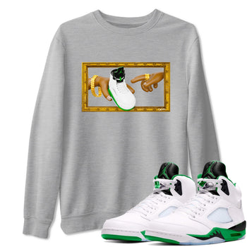5s Lucky Green shirt to match jordans The Creation of Adam sneaker tees Air Jordan 5 Lucky Green SNRT Sneaker Release Tees Unisex Heather Grey 1 T-Shirt