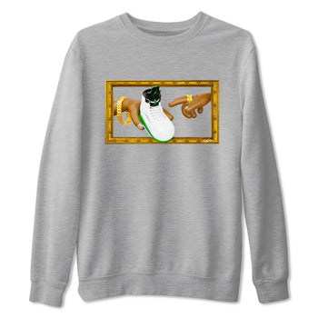 5s Lucky Green shirt to match jordans The Creation of Adam sneaker tees Air Jordan 5 Lucky Green SNRT Sneaker Release Tees Unisex Heather Grey 2 T-Shirt
